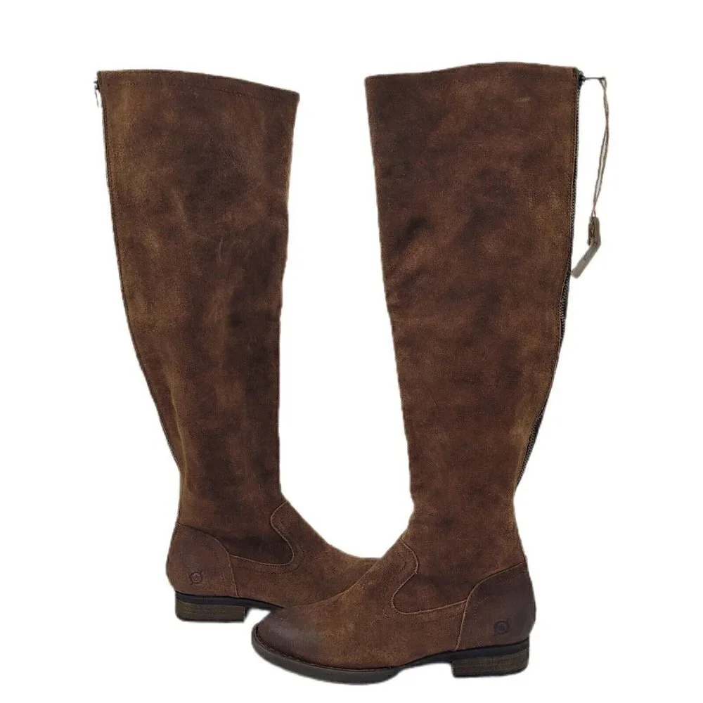 NEW Born Borman Distressed Brown Suede Leather Tall Back Zip Boot Size 5.5M